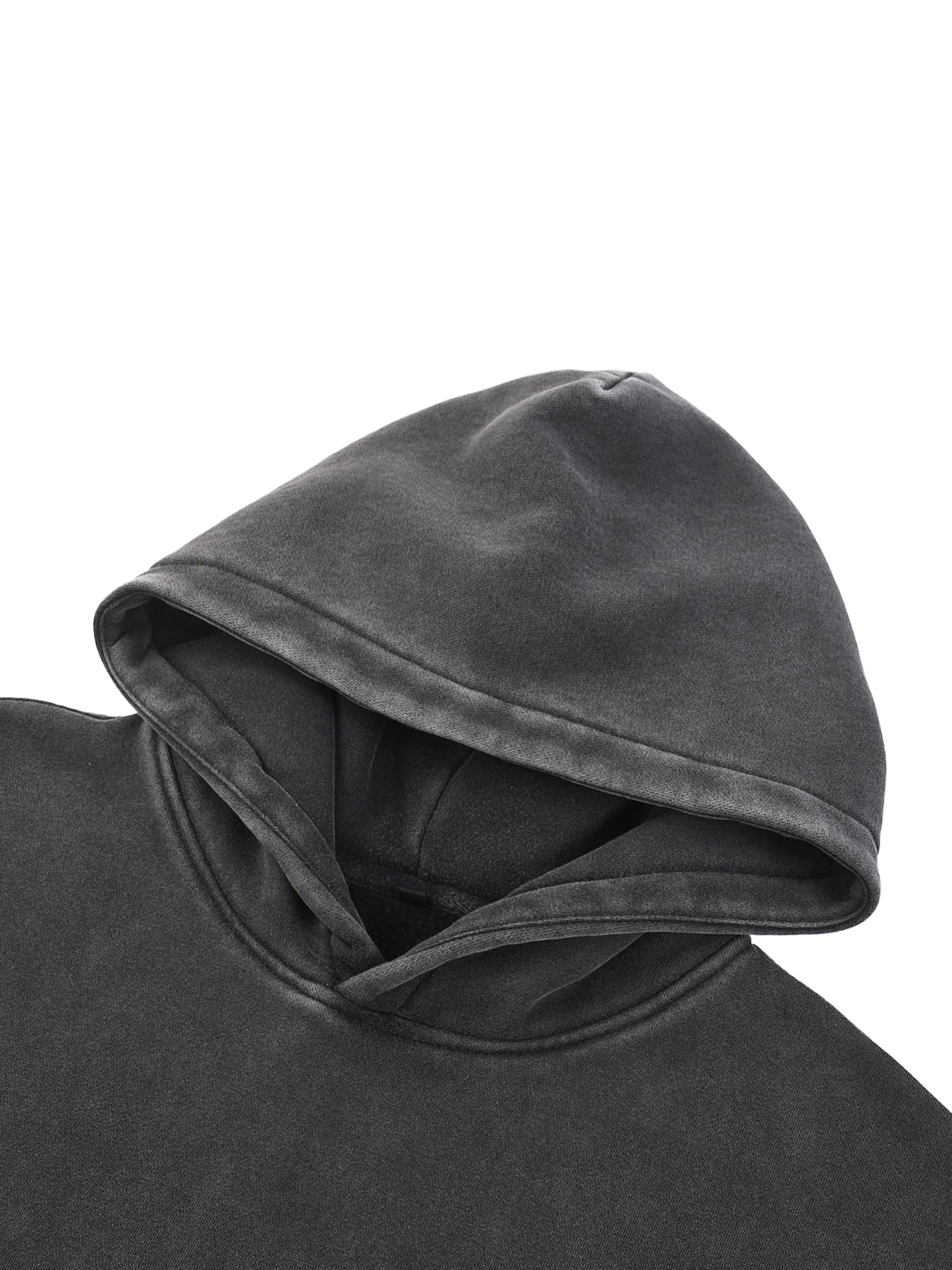 Close-up of faded black Sunday  Dad Club hooded garment